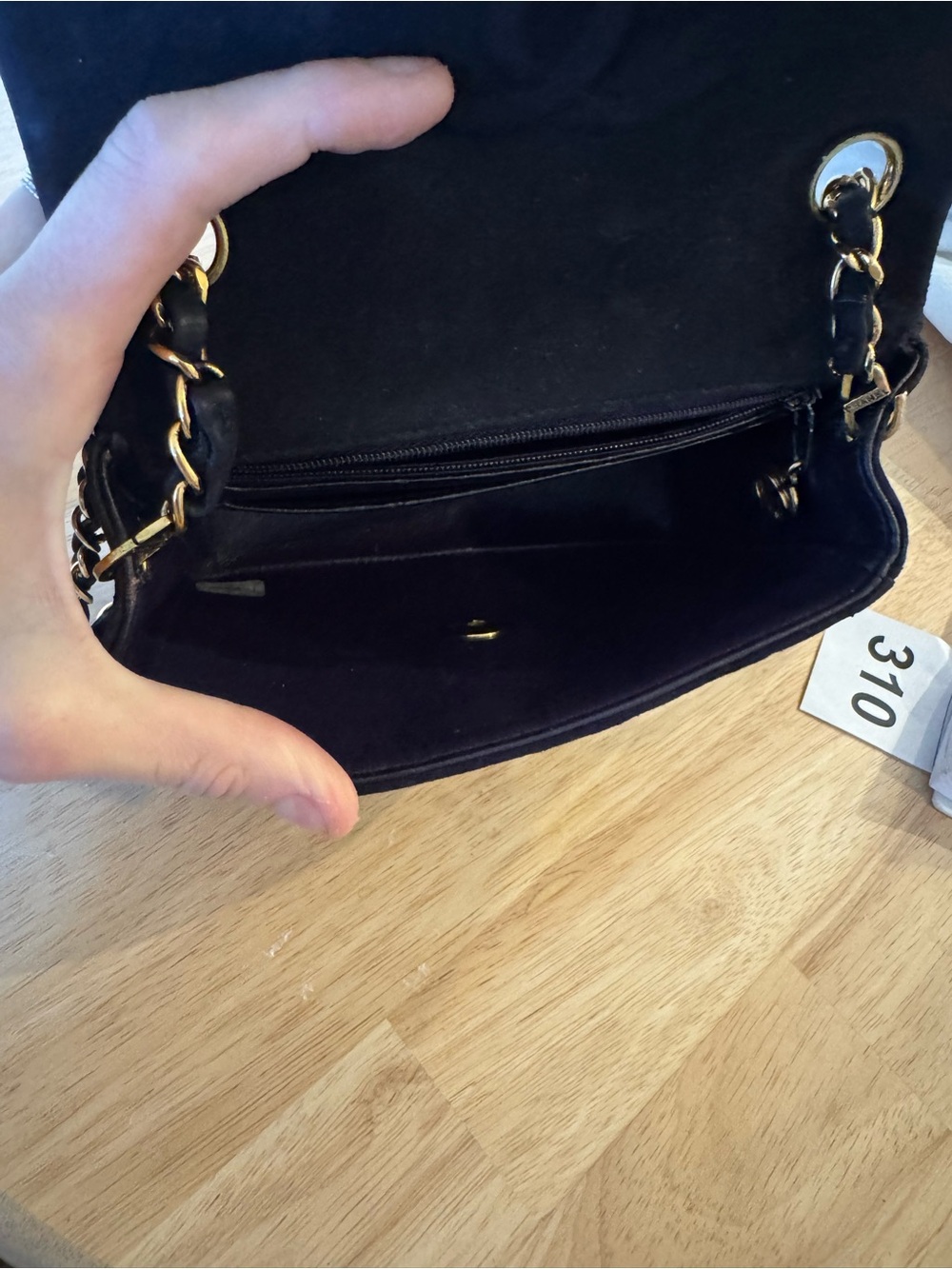 CHANEL Black Quilted Suede Crossbody with Gold Chain - Picture 12 of 16